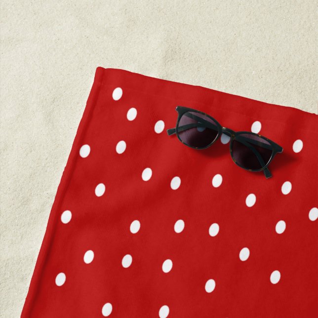 Classic Red and White Polka Dots  Beach Towel (In Situ)