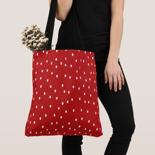Classic Red and White Polka Dots  Tote Bag (Close Up)