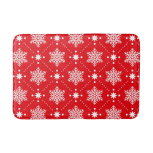 Classic Red and White Snowflakes Christmas Pattern Bath Mat