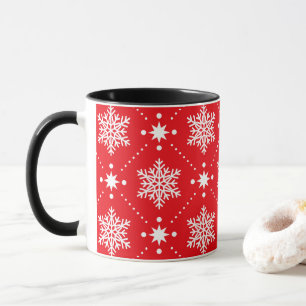 Classic Red and White Snowflakes Christmas Pattern Mug
