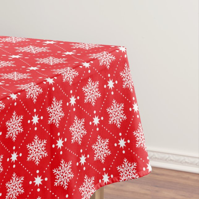Classic Red and White Snowflakes Christmas Pattern Tablecloth (In Situ)