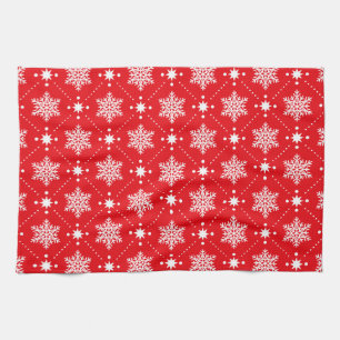 Classic Red and White Snowflakes Christmas Pattern Tea Towel