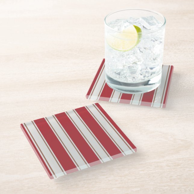 Classic Red and White Stripes Glass Coaster (Angled)