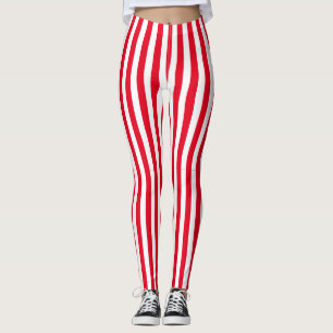 Classic Red and White Vertical Stripes Leggings