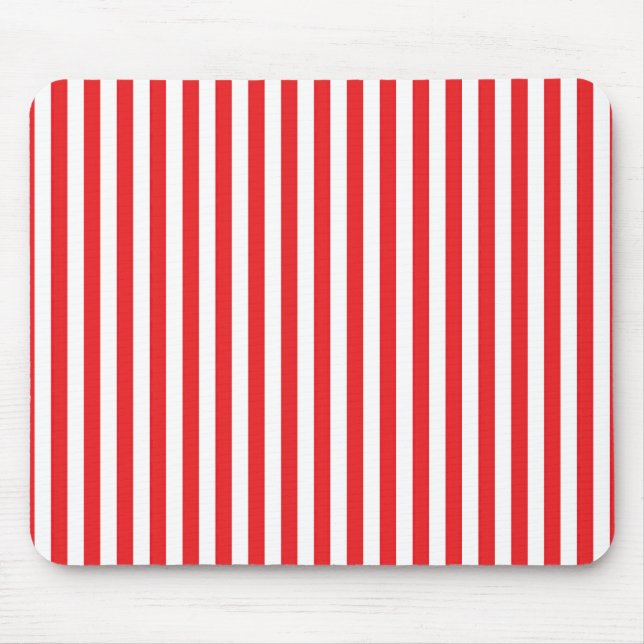 Classic Red and White Vertical Stripes Pattern Mouse Pad (Front)