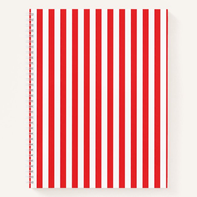 Classic Red and White Vertical Stripes Pattern Notebook (Front)
