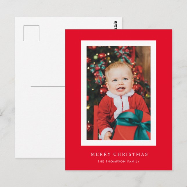 Classic Red Background Photo Christmas Card (Front/Back)