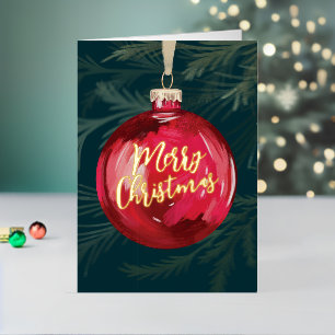 Classic Red Ball Christmas Tree Ornament  Foil Holiday Card