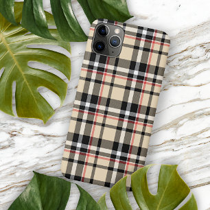 Classic Red Beige Tan Black White Plaid Pattern iPhone 16 Pro Max Case