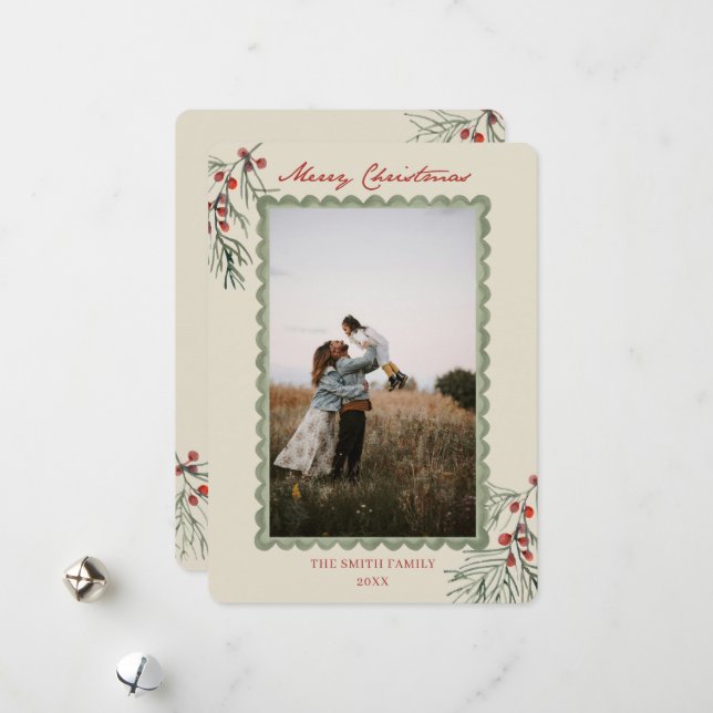 Classic Red Berry Christmas Holiday Card (Front/Back In Situ)