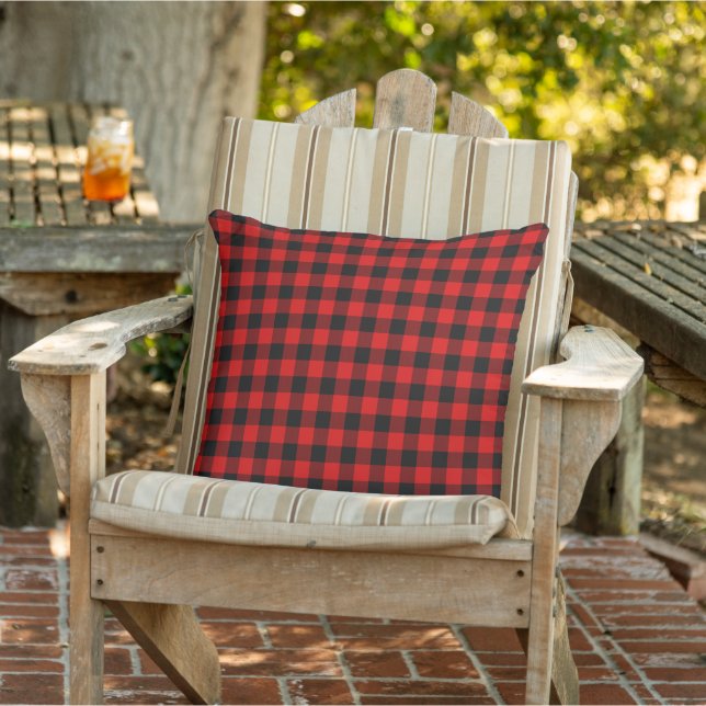 Classic Red Black Buffalo Check Plaid Pattern Cushion (Chair)