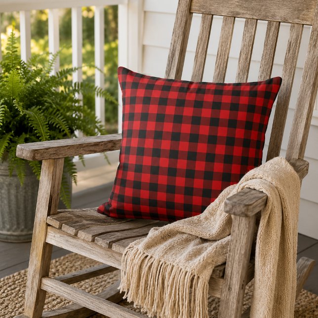 Classic Red Black Buffalo Check Plaid Pattern Cushion (Creator Uploaded)