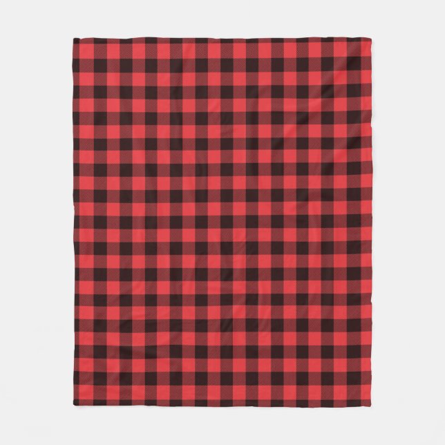 Classic Red & Black Buffalo Plaid Checked  Fleece Blanket (Front)