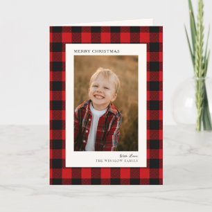 Classic Red & Black Buffalo Plaid Photo Christmas Card