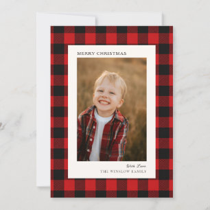 Classic Red & Black Buffalo Plaid Photo Christmas Holiday Card