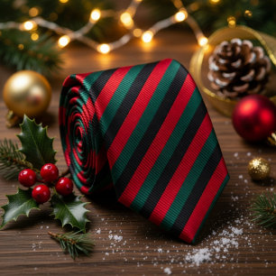 Classic Red Black Green Striped  Tie