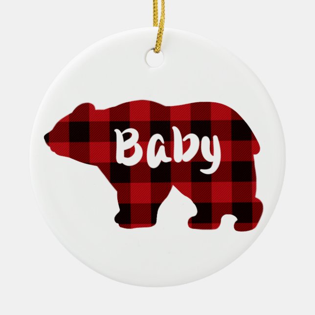 Classic red black plaid bear design baby ceramic ornament (Front)