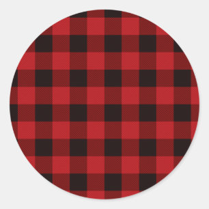 Classic red black plaid pattern classic round sticker