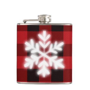 Classic red black plaid pattern cute snowflake  hip flask