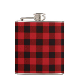 Classic red black plaid pattern hip flask