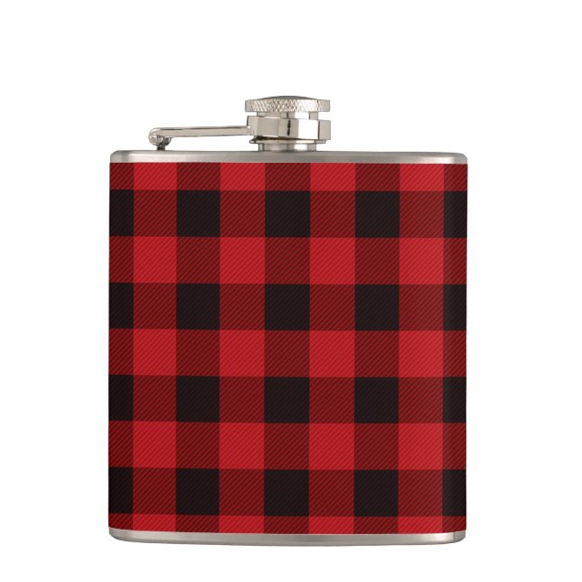 Classic red black plaid pattern  hip flask (Front)