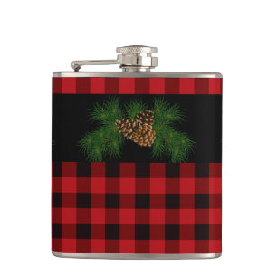Classic red black plaid pattern hip flask