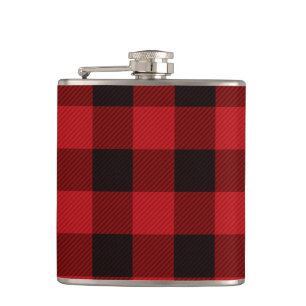 Classic red black plaid pattern hip flask