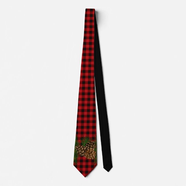 Classic red black plaid pattern pinecone tie (Front)