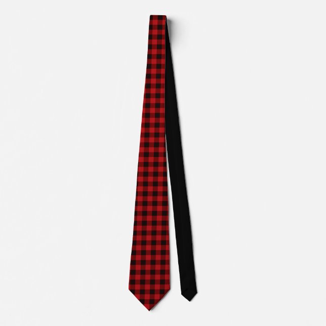 Classic red black plaid pattern tie (Front)