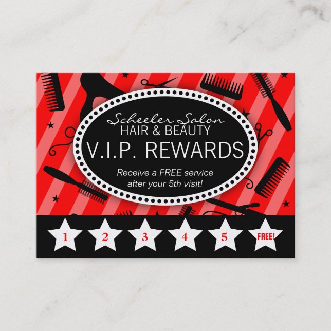 Classic Red & Black Salon Loyalty Card (Front)