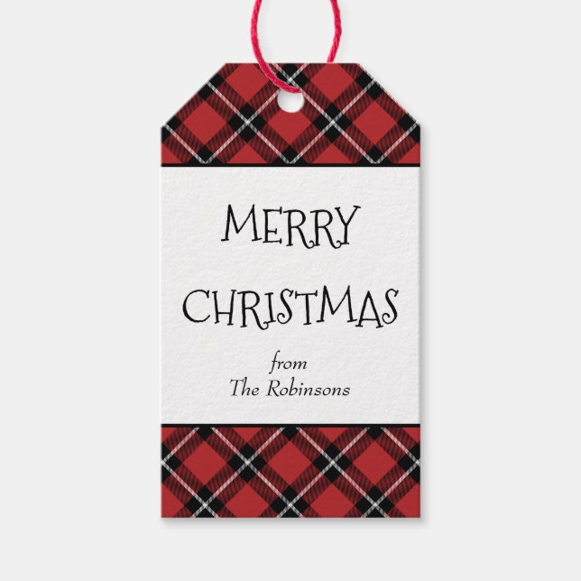Classic Red Black Tartan Plaid Christmas Gift Tag (Front)