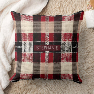 Classic Red & Black Tartan Plaid - Rustic Woven Cushion