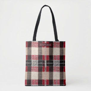 Classic Red & Black Tartan Plaid - Rustic Woven Tote Bag