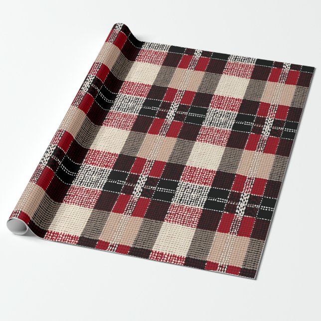 Classic Red & Black Tartan Plaid - Rustic Woven Wrapping Paper (Unrolled)