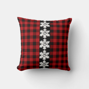 Classic red black tartan plaid - snowflakes cushion