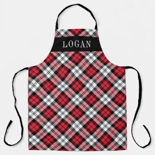 Classic Red Black Watch Plaid Monogram Mens Apron