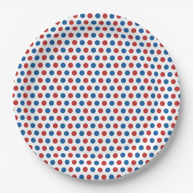Classic Red Blue Polka 4th July Plate (Front)