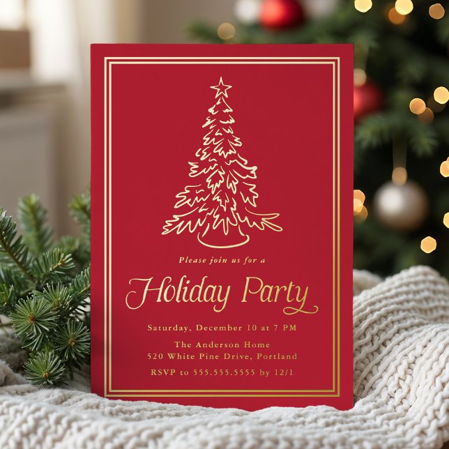 Classic Red Border Christmas Tree Holiday Party (Creator Uploaded)