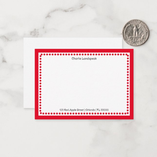 Classic Red Border & Dots Monogrammed  Card (Front/Back In Situ)