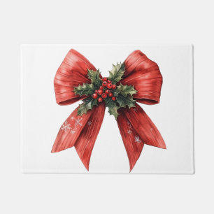 Classic Red Bow & Holly Doormat