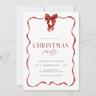 Classic Red Bow Ribbon Christmas Party Invitation