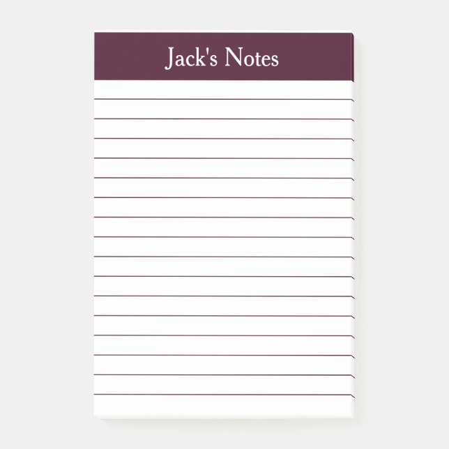 Classic Red Brown Lined Personalised Post-it Notes (Front)