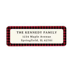 Classic Red Buffalo Plaid Family Name Christmas Return Address Label