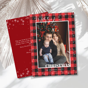 Classic Red Buffalo Plaid Snow Photo Christmas Holiday Card