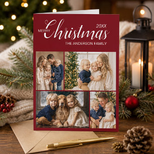 Classic Red Burgundy Ivory Multi Photo Christmas Holiday Card