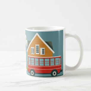 classic red bus, often used as a public transport coffee mug