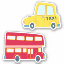 Classic red bus yellow taxi cab traffic jam