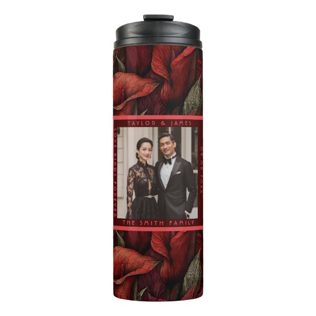Classic Red Calla Lilies Themed Rustic Wedding Thermal Tumbler (Front)