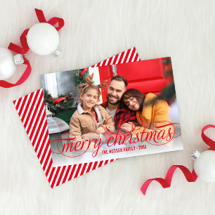 Classic Red Candy Cane Stripe Merry Christmas Holiday Card
