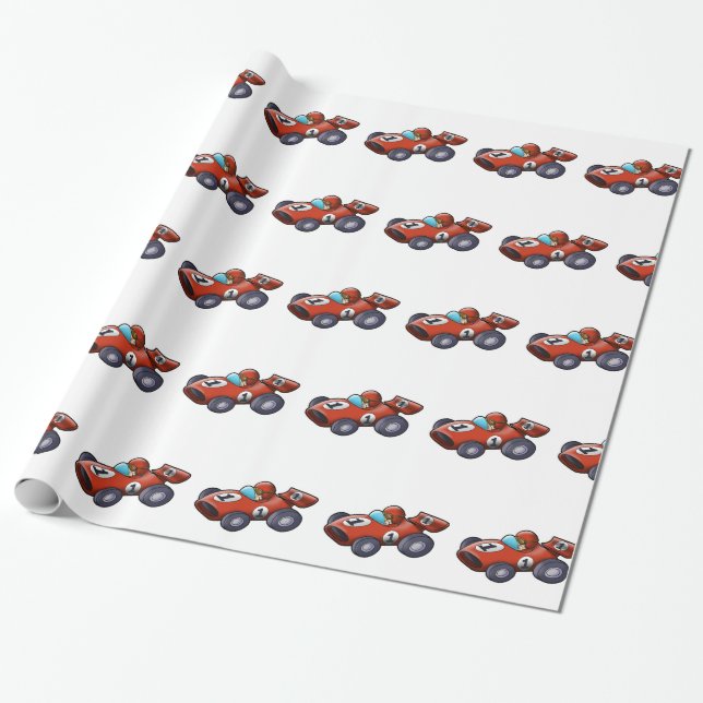 Classic red car cartoon for kids wrapping paper (Unrolled)